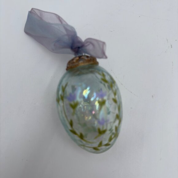 Russ Berrie Hand-Painted Crackle Glass Easter Egg Ornament Lavender Ribbon - Picture 2 of 4